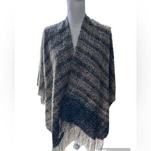 Brown, black, tan plaid sweater ruana.